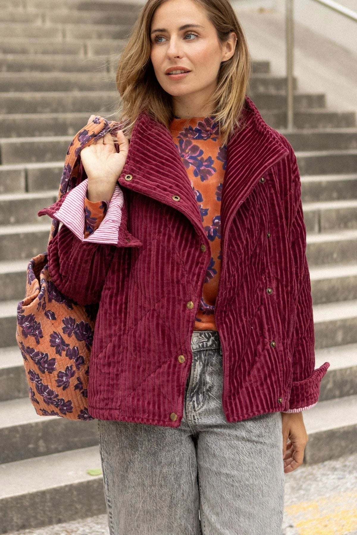 Veste Kapuro Velours Côtelé Cherry